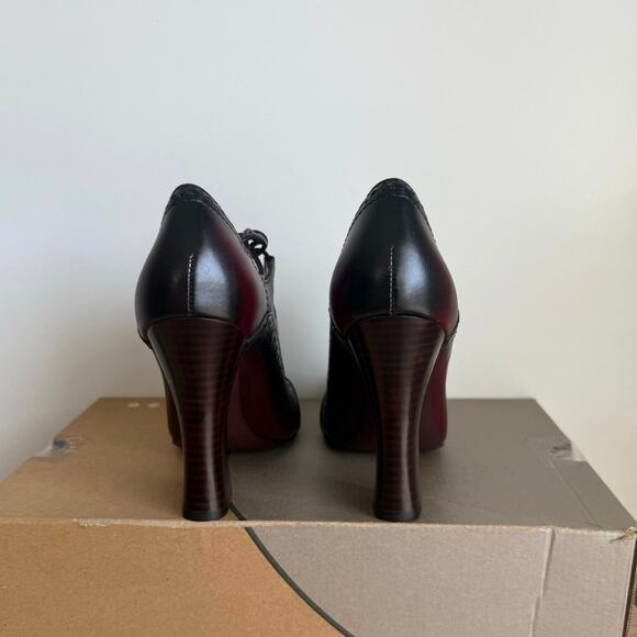 Tory Burch Lace Up Ghillie Oxford Wine/Blk Leather  Astrid High Heel- SZ 7.5 - Picture 3 of 10